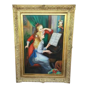 Signed Oil Painting of Renoirs " Young Girls at Piano " Framed