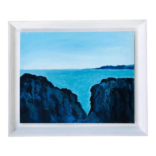 "Evening by the Beach 2" Contemporary Coastal Landscape Acrylic Painting, Framed For Sale