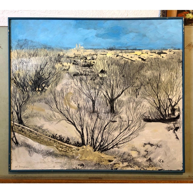 1970s Ivan Schwebel, Jerusalem Modernist Landscape Oil Painting Israeli Bezalel Artist, Judaica Art, 1985 For Sale - Image 5 of 13