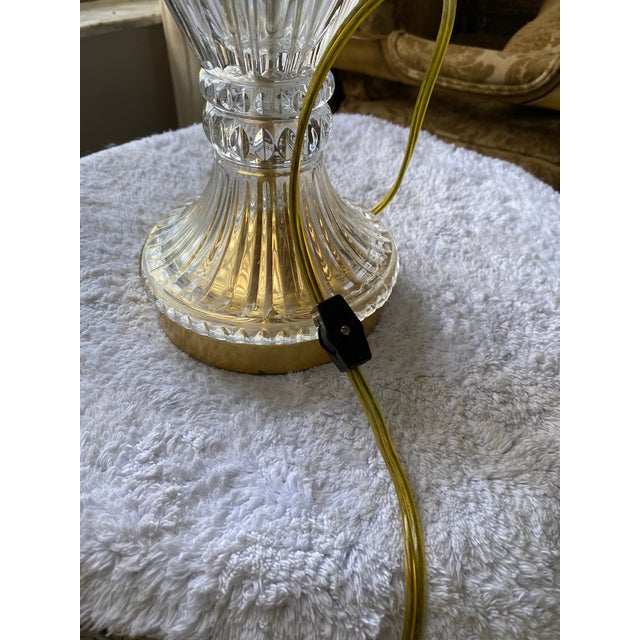 Off-white Vintage Crystal Table Lamp With Hand-Etched Botanical Motif, Cut Crystal Details & Finial Floral Designs For Sale - Image 8 of 12