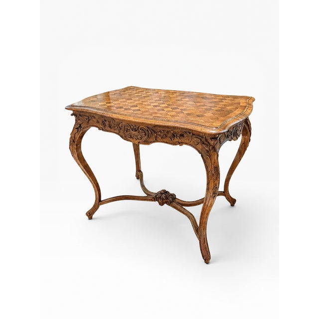 French Antique French Louis XV Style Carved Walnut Table – Handled by Camard France For Sale - Image 3 of 13