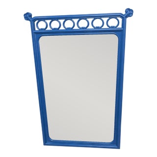 Hollywood Regency Cobalt Blue Lacquered Mirror With Beveled Glass – Palm Beach Style For Sale