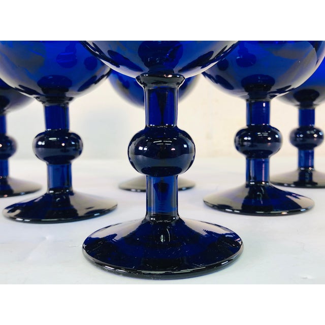 Art Deco Style Cobalt Glass Wine Stems, Set of 6 For Sale - Image 4 of 10