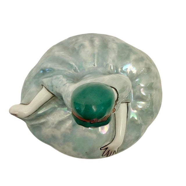 1930’s Noritake Lusterware Art Deco Lady Powder Box Vanity Dresser Jar (A-17). For Sale In Atlanta - Image 6 of 10