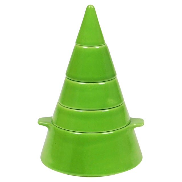 Green Ceramic Stackable Cone Tableware Set by Pierre Cardin for Franco Pozzi, 1970, Set of 5 For Sale