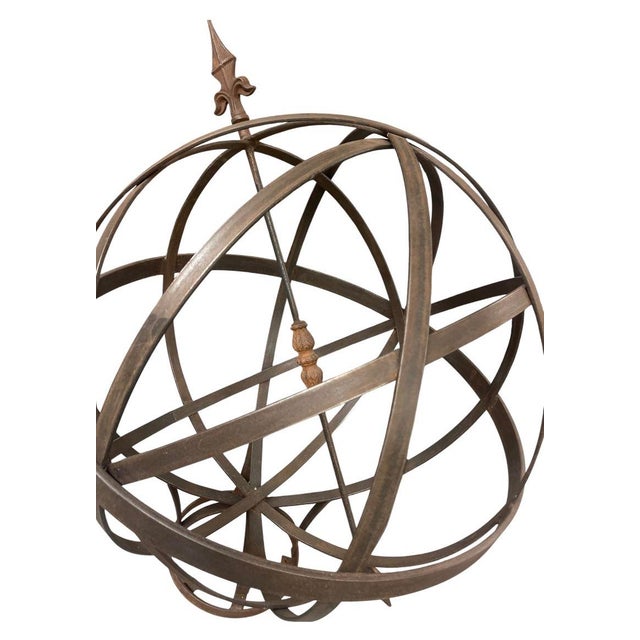 Vintage Wrought Iron Armillary Sphere on Cast Stone Pedestal For Sale - Image 12 of 12