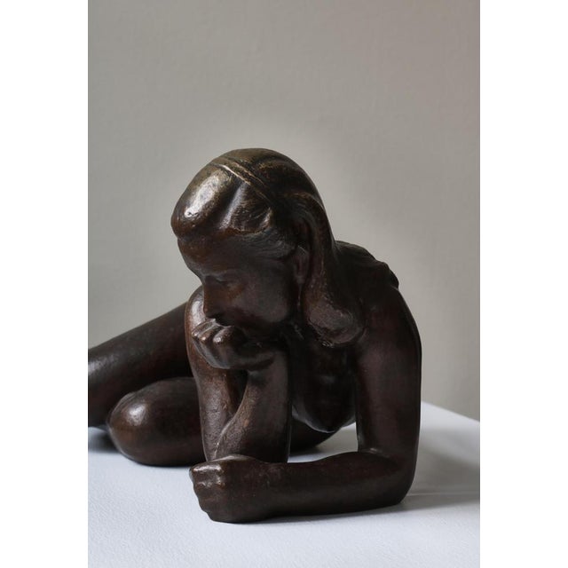 Woman Sculpture Patinated Bronze attributed to Johannes Hansen, Denmark, 1940s For Sale - Image 4 of 18
