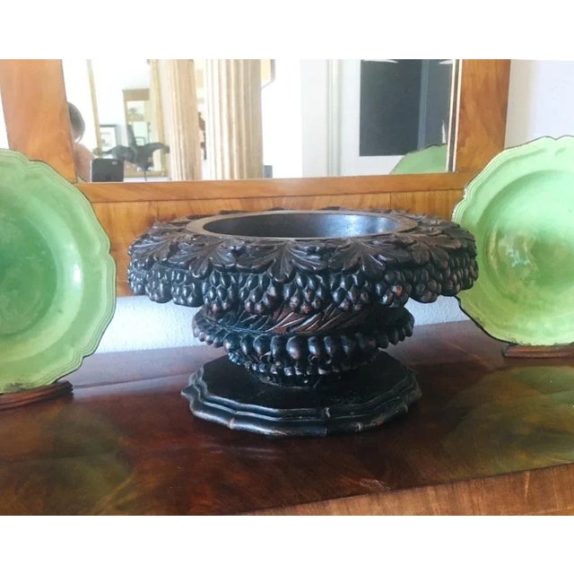 Ornate Hand Carved Wood Indoor Planter, Circa 1970, Swiss Black Forest Wood, 7” H X 13.5” D For Sale - Image 4 of 7