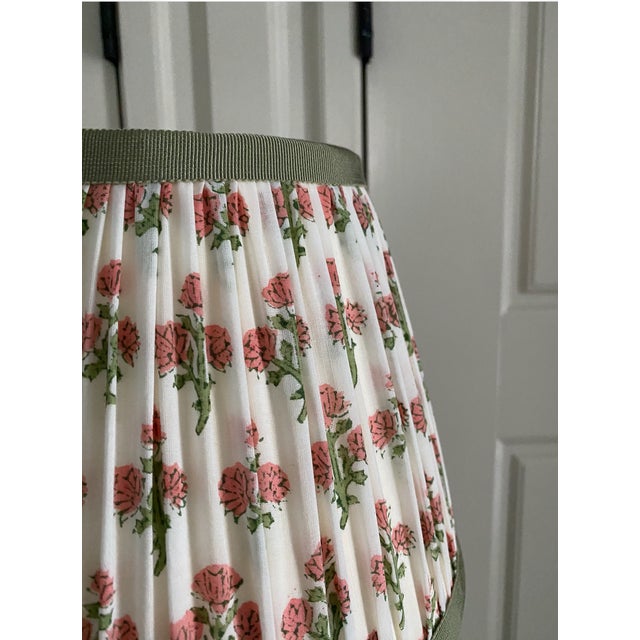 Shirred Blockprint Lamp Shade With Tape Trim For Sale - Image 4 of 6