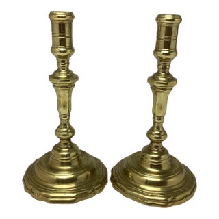 Mid 20th Century Solid Brass Virginia Metalcrafters Colonial Williamsburg Candle Holders Nice Pair For Sale