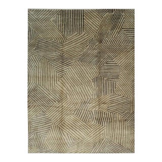 9x12 Brown Hand-Knotted Wool Striated Earthscapeist Design Carpet Rug For Sale