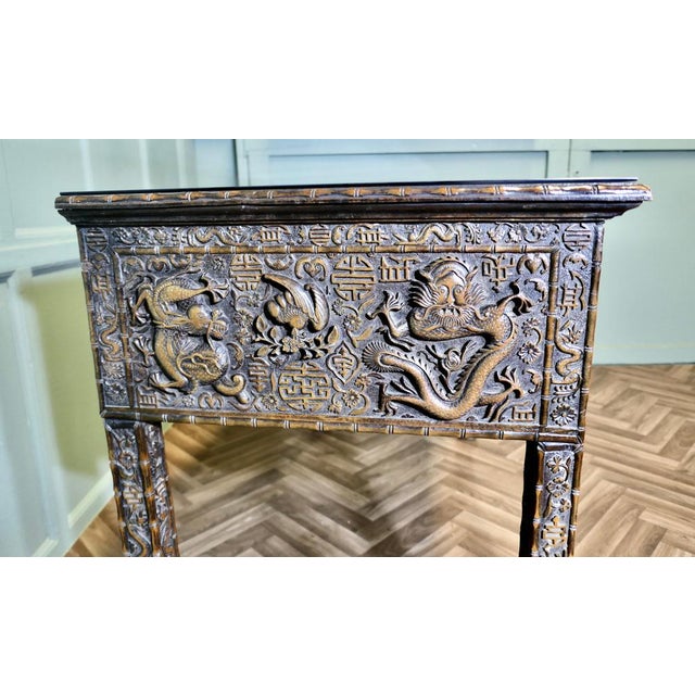 Wood Long Chinoiserie Carved Console Table For Sale - Image 7 of 11