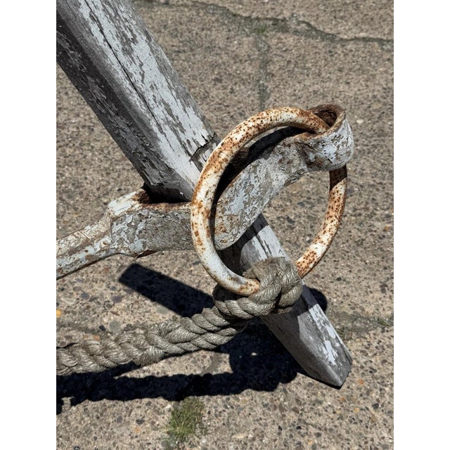 Antique English Victorian Maritime Cast Iron Large Boat Ship's Anchor and Rope For Sale - Image 10 of 18