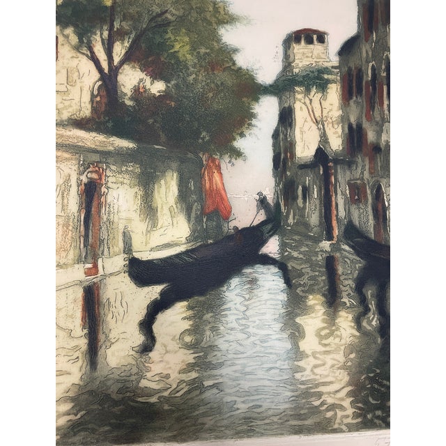 1920s Gabriel Antoine Barlangue (1874-1956) Venetian Canal scene color etching on paper, signed lower right, numbered...