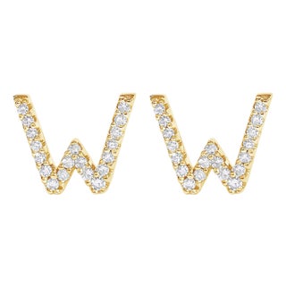 10K Yellow Gold 1/10 Cttw Diamond 'W' Initial Stud Earring For Sale