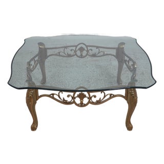 Bronze Base Glass Top Designer Coffee Table For Sale