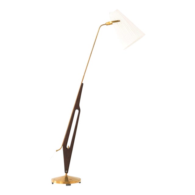 Scandinavian Modern Floor Lamp in Brass and Mahogany attributed to Hans Bergström, 1950s For Sale