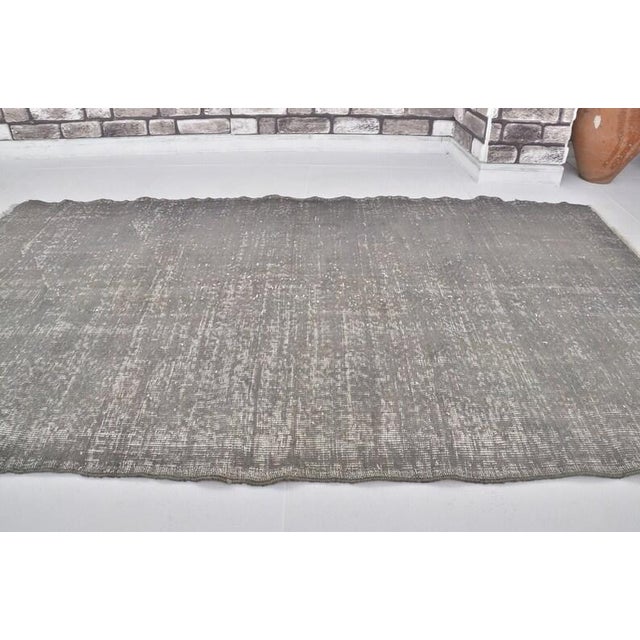 Charcoal Vintage Distressed Overdyed Turkish Rug in Muted Charcoal Grey For Sale - Image 8 of 10