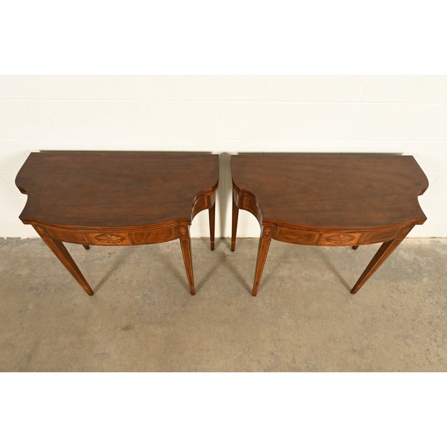 Baker Furniture Federal Inlaid Mahogany Flip-Top Consoles or Game Tables, Pair For Sale - Image 10 of 14