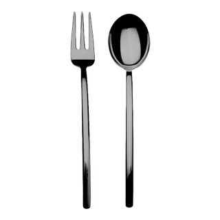 Mepra Due 2-Piece Serving Set (fork & Spoon), Oro Black For Sale