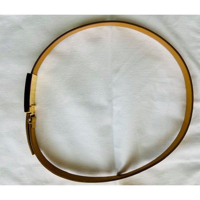 Vintage Prada Leather Belt, Mustard/Gold/Tan, Adjustable Gold & Brown Enamel Buckle, Made in Italy For Sale - Image 10 of 12