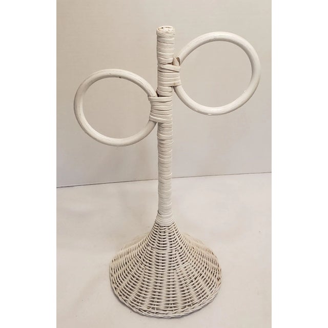 Mid-Century Modern Mid-Century White Wicker Freestanding Towel Rack With 3 Rings For Sale - Image 3 of 6