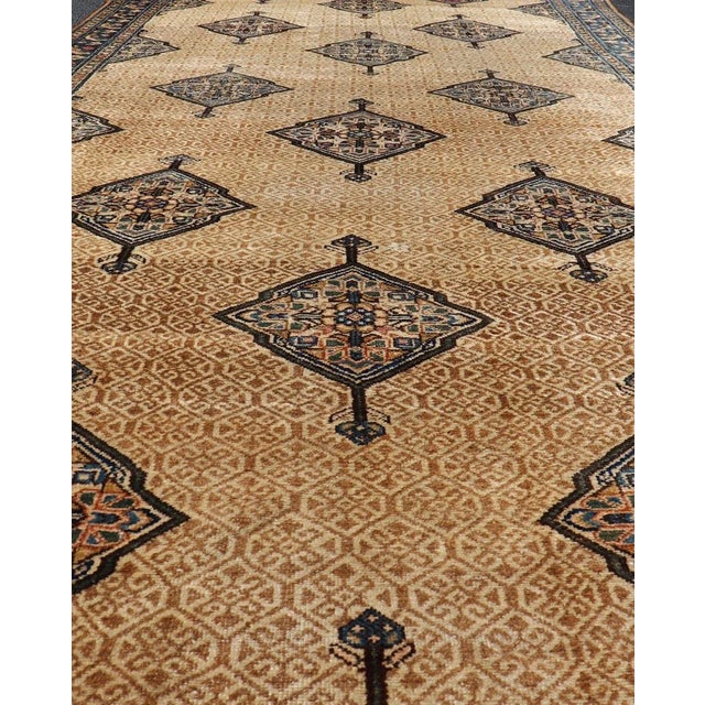 Antique Persian Serab Gallery with Tribal Geometric Design in Camel, Green, Blue. rug X23-0302-371; Keivan Woven Arts,...