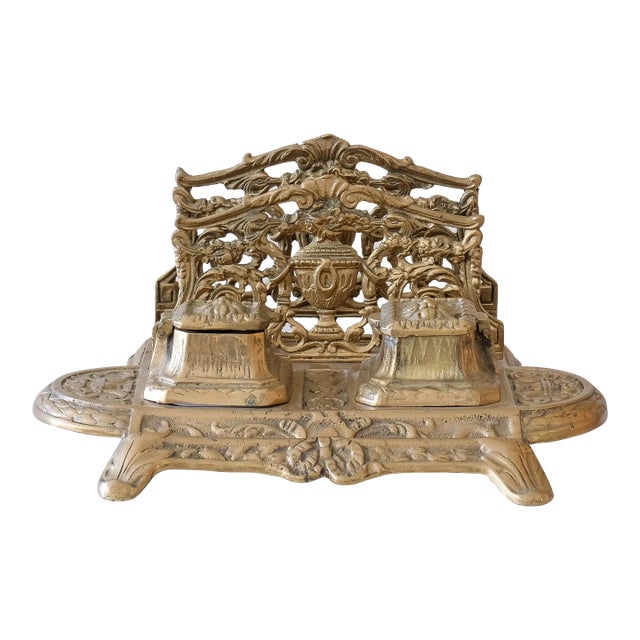 Antique Brass Inkwell For Sale