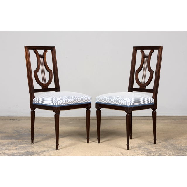 Set of 8 Early 20th Century French Louis XVI Style Mahogany Lyre Back Dining Chairs For Sale - Image 13 of 18