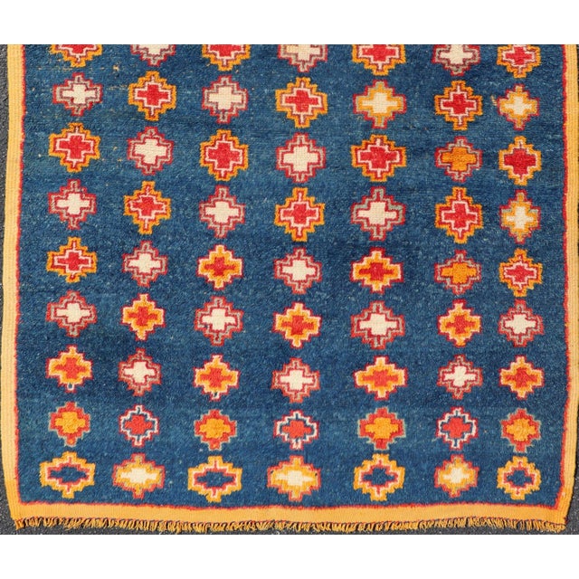Mid 20th Century Vintage Moroccan Rug With Navy Blue Field and Gold Geometric Medallions 4 X 6'1 For Sale - Image 5 of 10