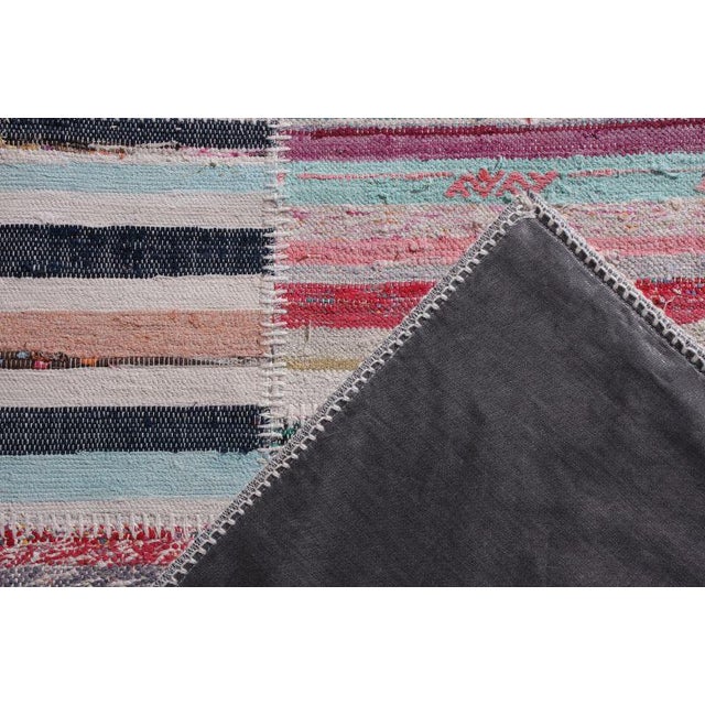 2010s Rug & Kilim's Modern Patchwork Kilim Rug in Gray Multicolor Stripe Pattern For Sale - Image 5 of 5