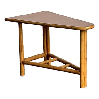 Vintage 1950s Pie Slice Rattan Side Table For Sale