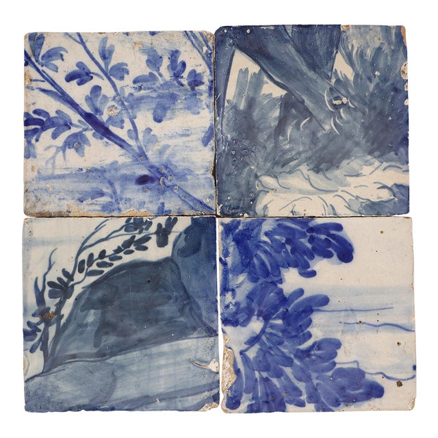 18th Century Gorgeous Set of Four Naturalistic Portuguese Tiles For Sale