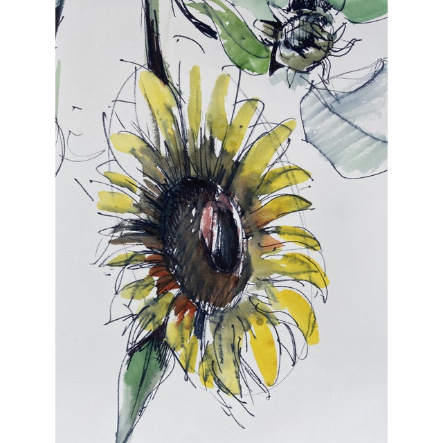 Mid-Century Modern Hans Ott, Sunflower, 1968, Ink and Watercolor Drawing For Sale - Image 3 of 7