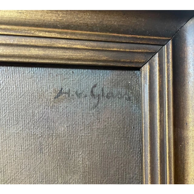 Antique H Glass Elder Man Expressionism Smoking Pipe Oil Painting Portrait 1800s For Sale - Image 12 of 13