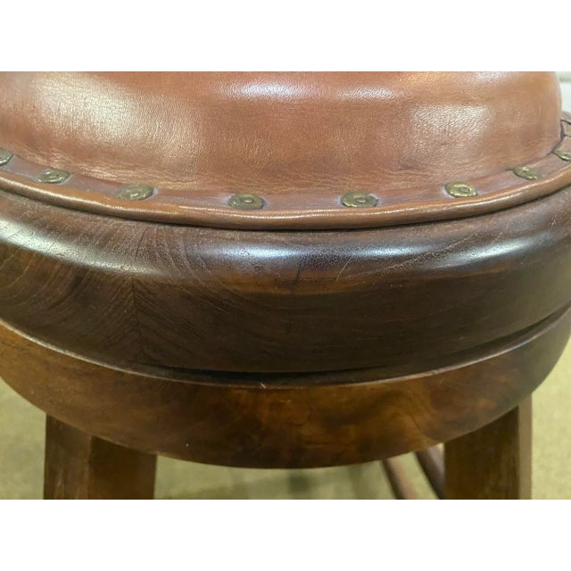 Vintage Mid Century Stool with Wood Base and Leather Swivel Seat For Sale In West Palm - Image 6 of 8