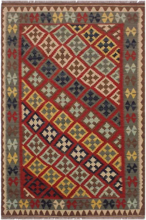 Bohemian Tribal Kilim Hand-Woven Wool Rug - 3′7″ × 5′