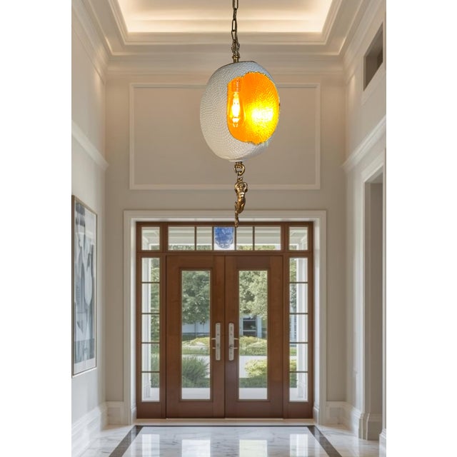 Antique Abstract Egg Shaped Shade With Sculptural Dragon Goddess Finial Pendant Light For Sale - Image 15 of 18