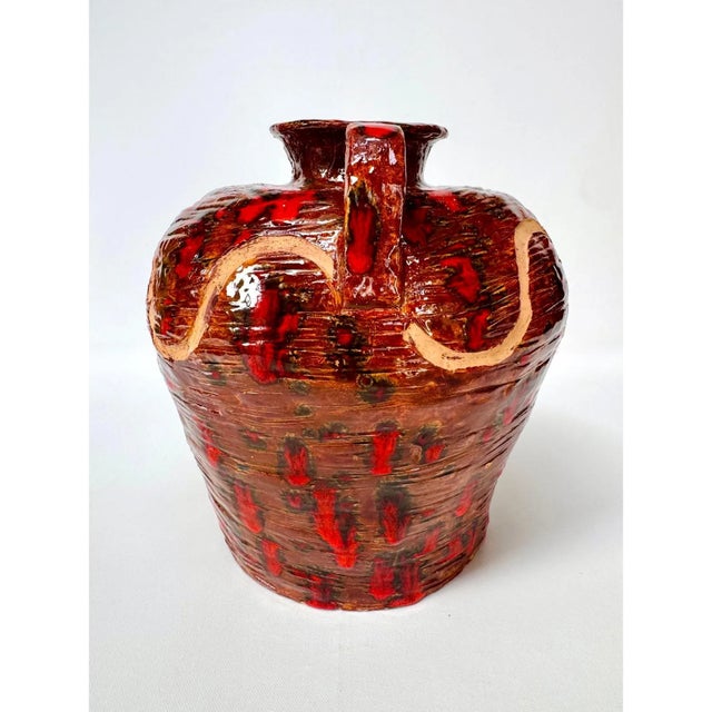 Mid-Century Modern Vintage Studio Pottery Amphora Vase, Red Lava Glaze, Signed Sl For Sale - Image 3 of 13