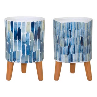 Watercolor Planter with Terra Cotta Legs (Set of 2) For Sale