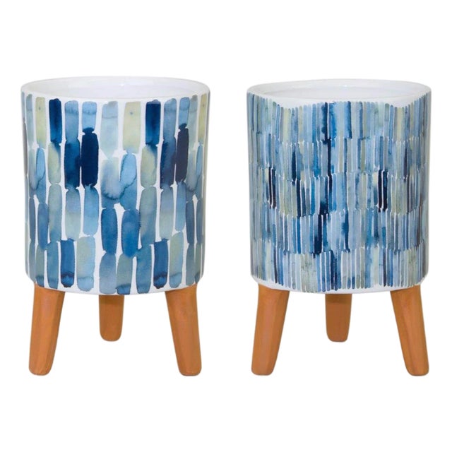 Watercolor Planter with Terra Cotta Legs (Set of 2) For Sale
