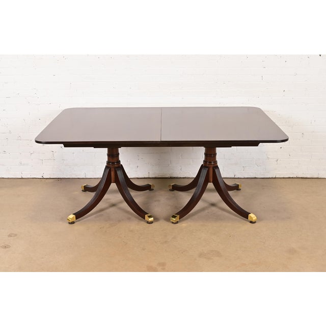 Wood Baker Furniture Style Georgian Mahogany Double Pedestal Extension Dining Table, Newly Refinished For Sale - Image 7 of 13