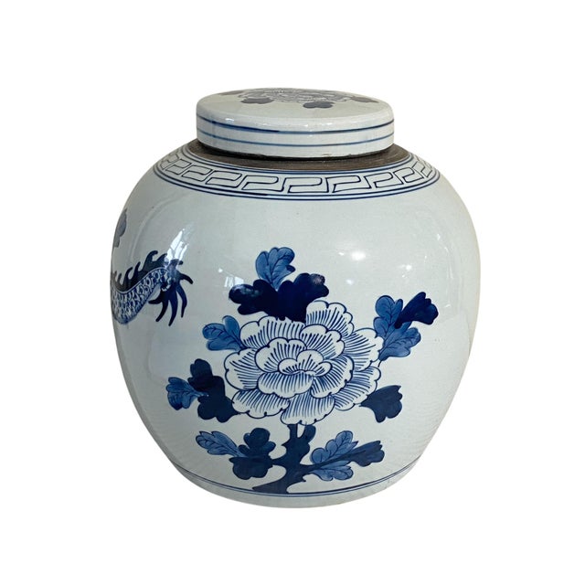Blue Chinoiserie Blue &White Porcelain Dragon Ginger Jar 12" H For Sale - Image 8 of 9