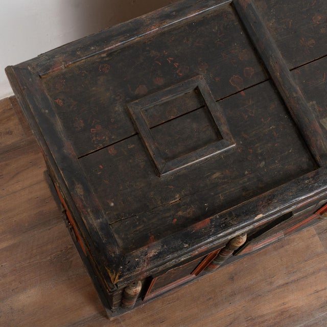 Original Hand Painted Flat Top Trunk Dated 1890 From Hungary For Sale - Image 6 of 17