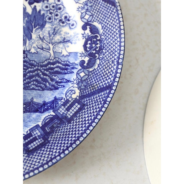Mid 20th Century Vintage Japanese Blue Willow Plate and Bowl Set For Sale - Image 5 of 7