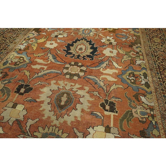 1900s Salmon Rustic Large Scale Tribal Antique Persian Sultanabad Rug 9'4"x 11'7" Handknotted Wool Carpet For Sale In New York - Image 6 of 6