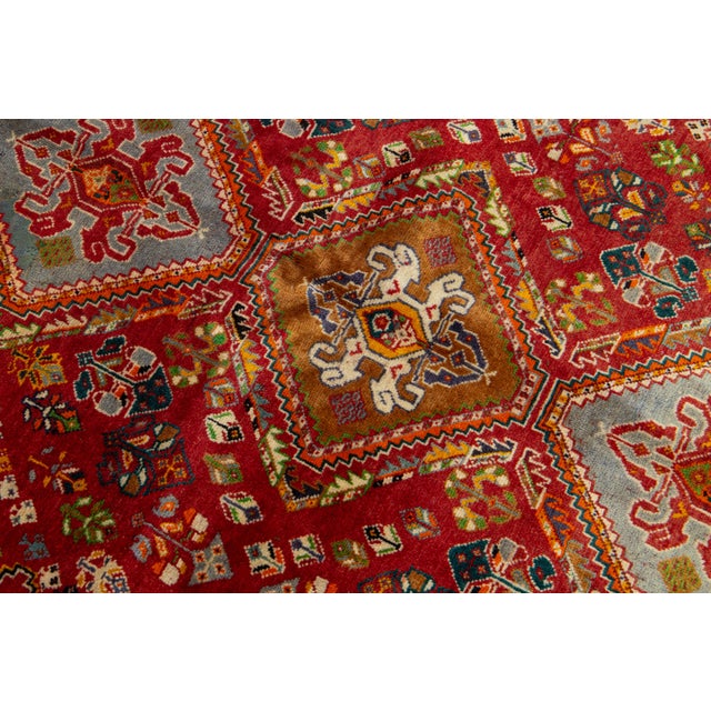 Red Vintage Shiraz Scatter Wool Rug With Allover Geometric Design For Sale In New York - Image 6 of 9
