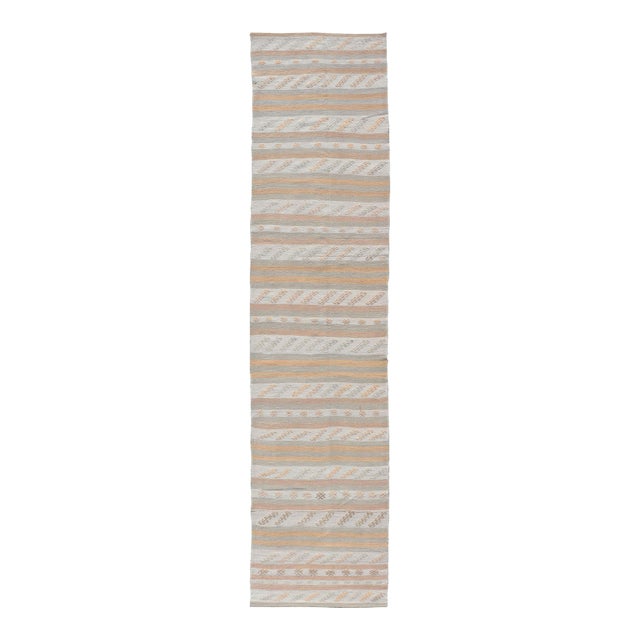 Vintage Turkish Kilim Runner in Soft Cream, Beige, and Peach Tones 2'9 X 12'6 For Sale