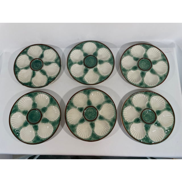 Green French Longchamp Green and White Majolica Oyster Plate, Circa 1950s For Sale - Image 8 of 9