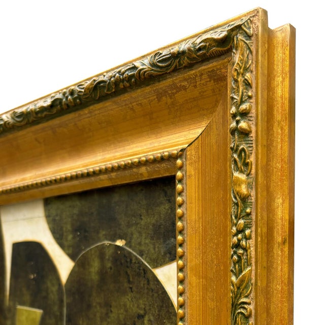 Contemporary Abstract Green Collage in Vintage Gold Frame For Sale In New York - Image 6 of 6